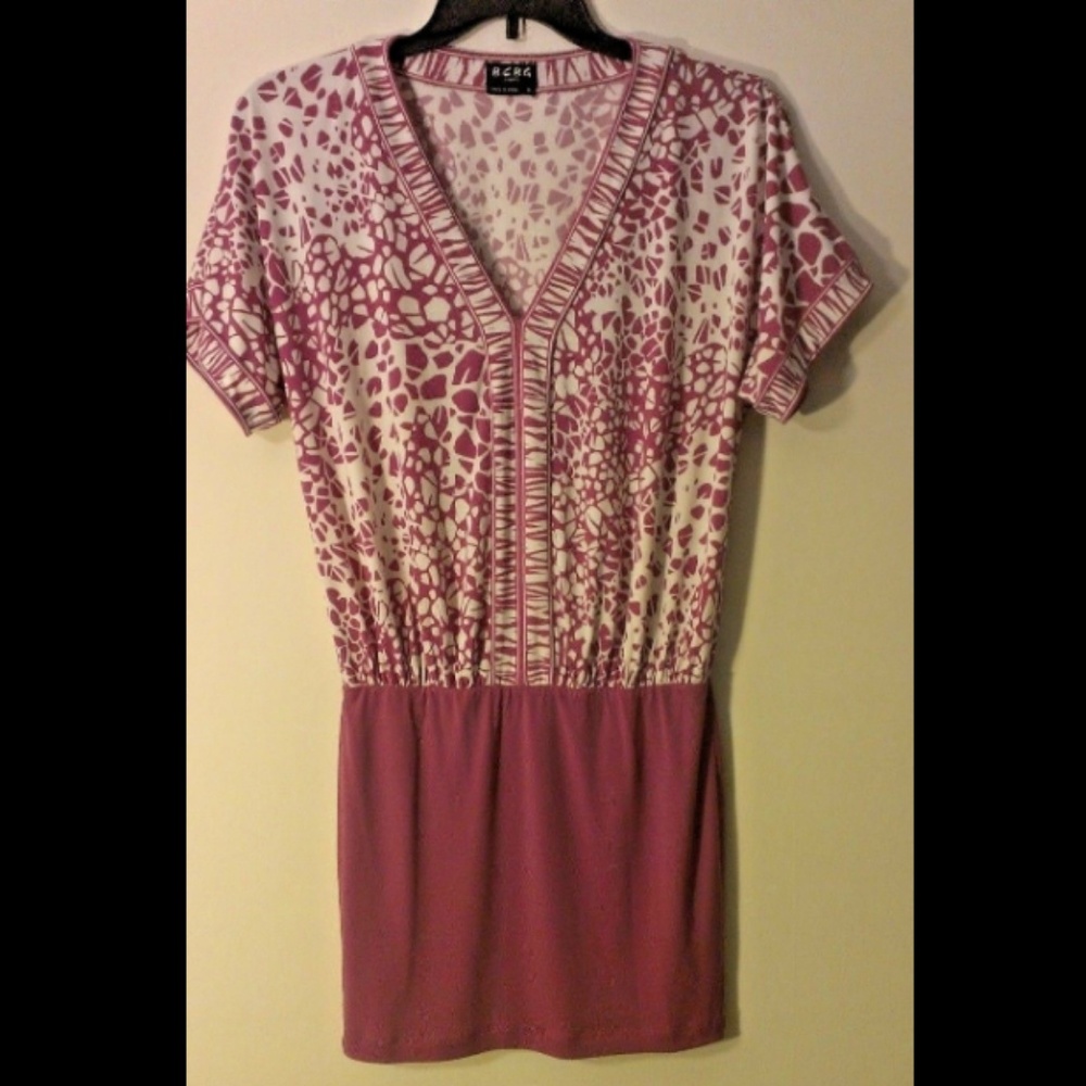 BCBG Paris Dress XS Fuchsia White Lined V-Neck EUC
